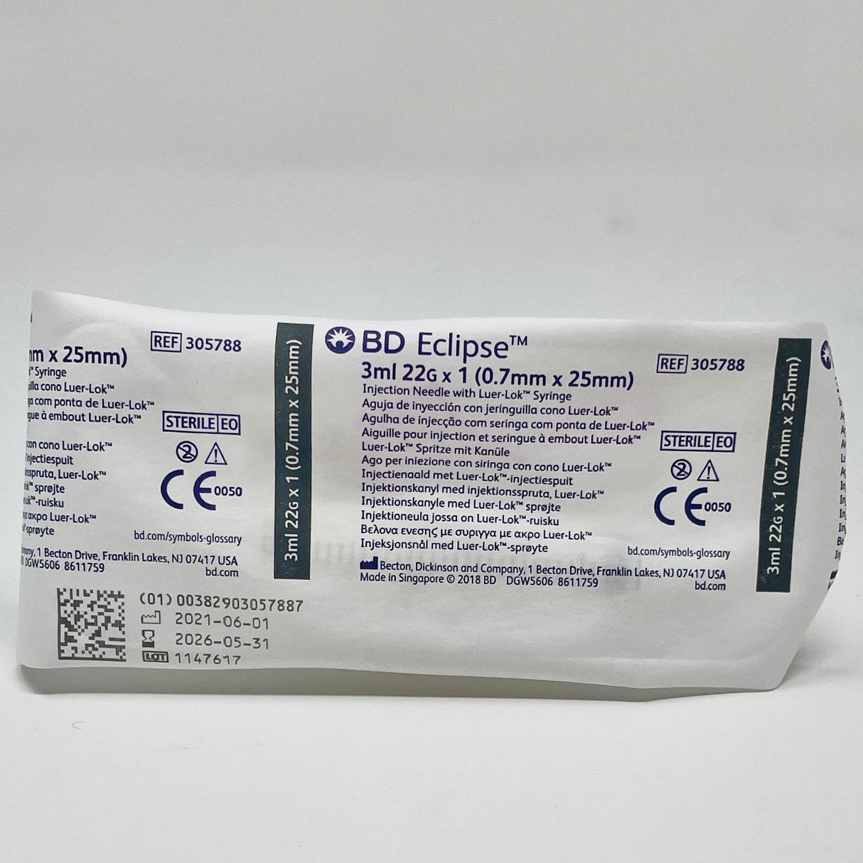 22G BD Eclipse Safety Syringe 3 mL with Attached Needle | BD-Medical Devices-Birth Supplies Canada