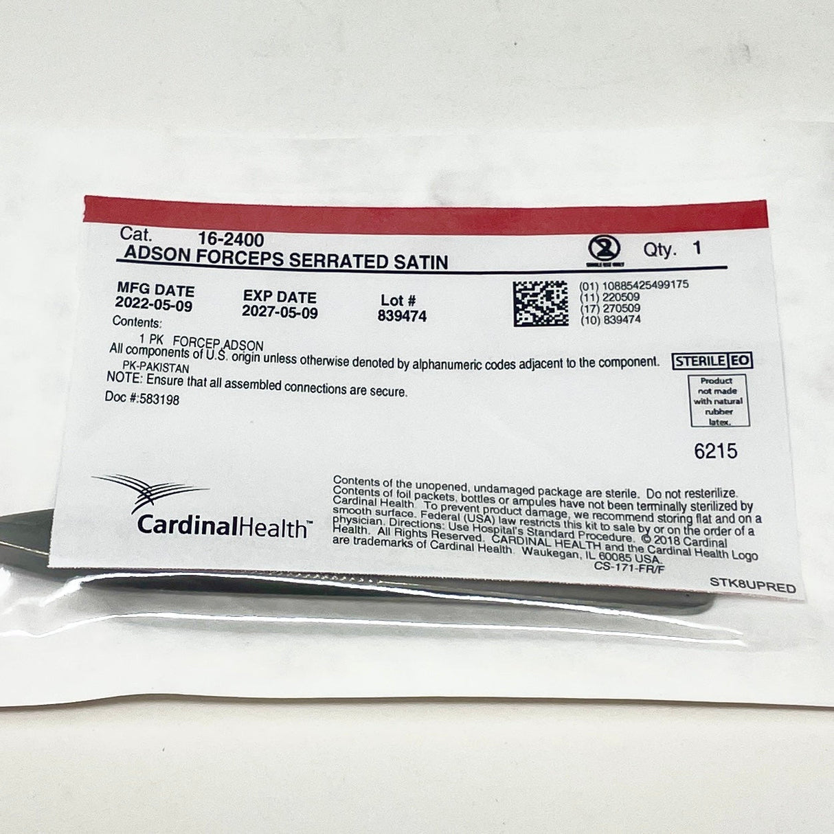 Adson Dressing Forceps Sterile | Serrated Tips, Single-Use-Instruments-Birth Supplies Canada