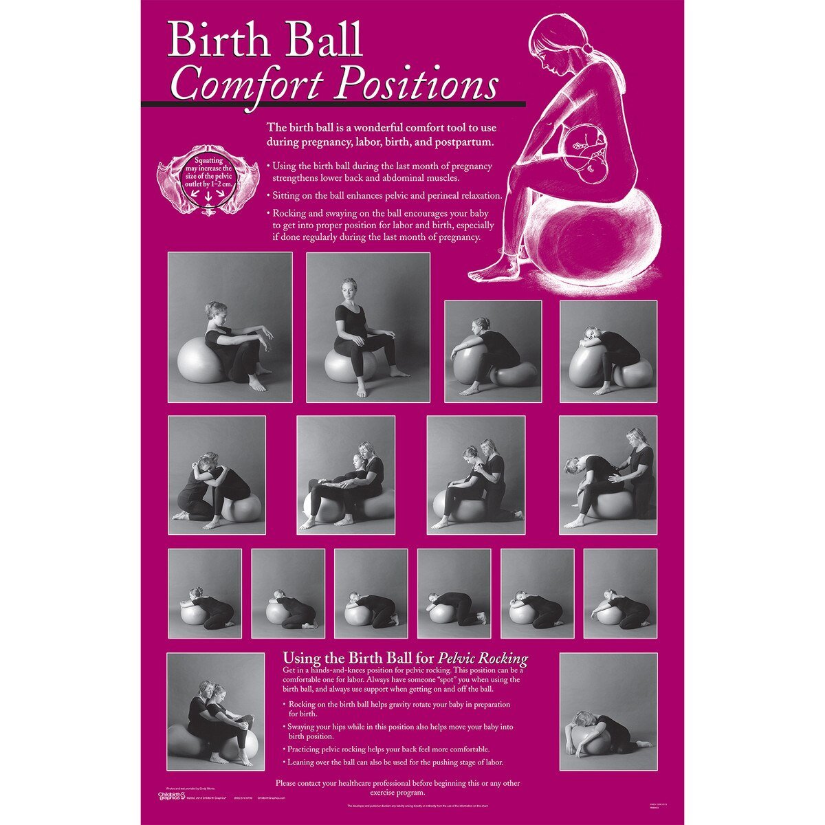 Birth Ball Comfort Positions Chart-Teaching Aids-Birth Supplies Canada