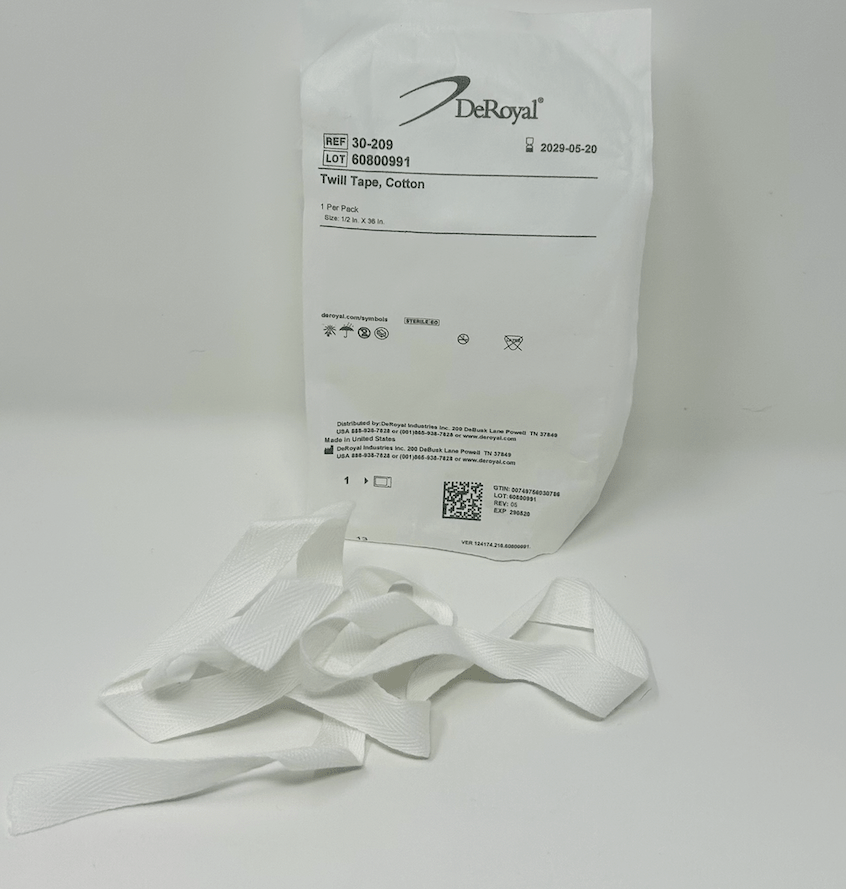 Twill Tape 1/2IN X 36IN Flat Cotton ~ Sterile-Medical Supplies-Birth Supplies Canada