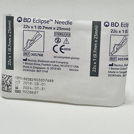 22G BD Eclipse Safety Needle with Pivoting Shield | BD-Needles-Birth Supplies Canada