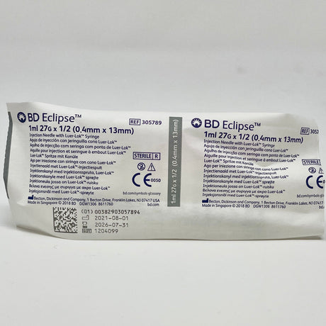 27G BD Eclipse Safety Syringe 3 mL with Attached Needle | BD-Medical Devices-Birth Supplies Canada