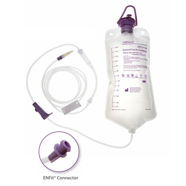 AMSure Enteral Gravity Feeding Sets w/Enfit Transition Connectors, 1200mL-Medical Devices-Birth Supplies Canada