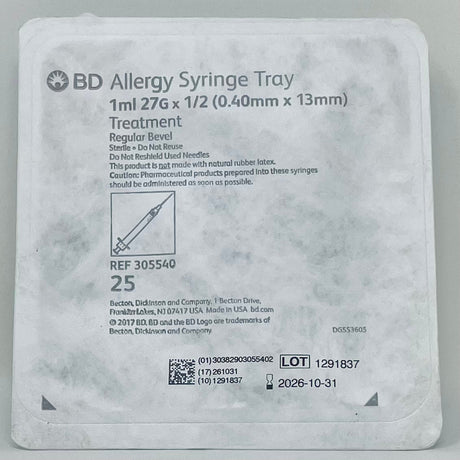 BD Allergist Tray 1 mL Syringe & Needle | Pre-Assembled, Sterile, Latex-Free-Needles-Birth Supplies Canada