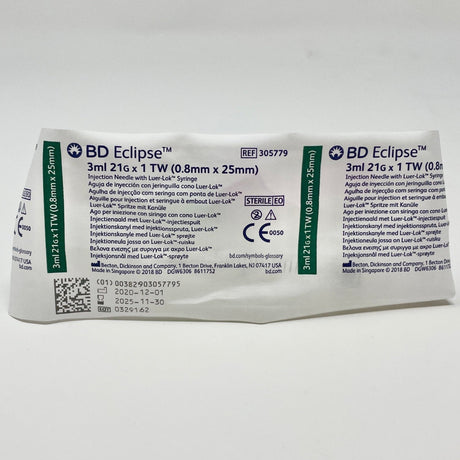 BD Eclipse Safety Syringe 3 mL with Attached 21G Needle | BD-Medical Devices-Birth Supplies Canada
