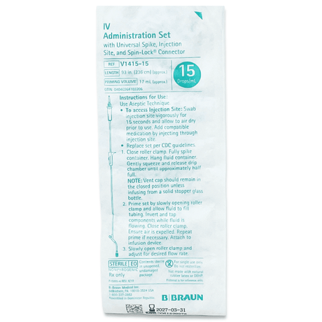 IV Gravity Admin Sets Needle-Free, 15drops/mL, 93" | Braun-IV Supplies-Birth Supplies Canada