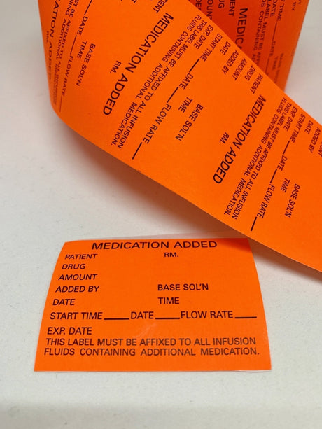 Medication Added Labels – Bright Orange-IV Supplies-Birth Supplies Canada