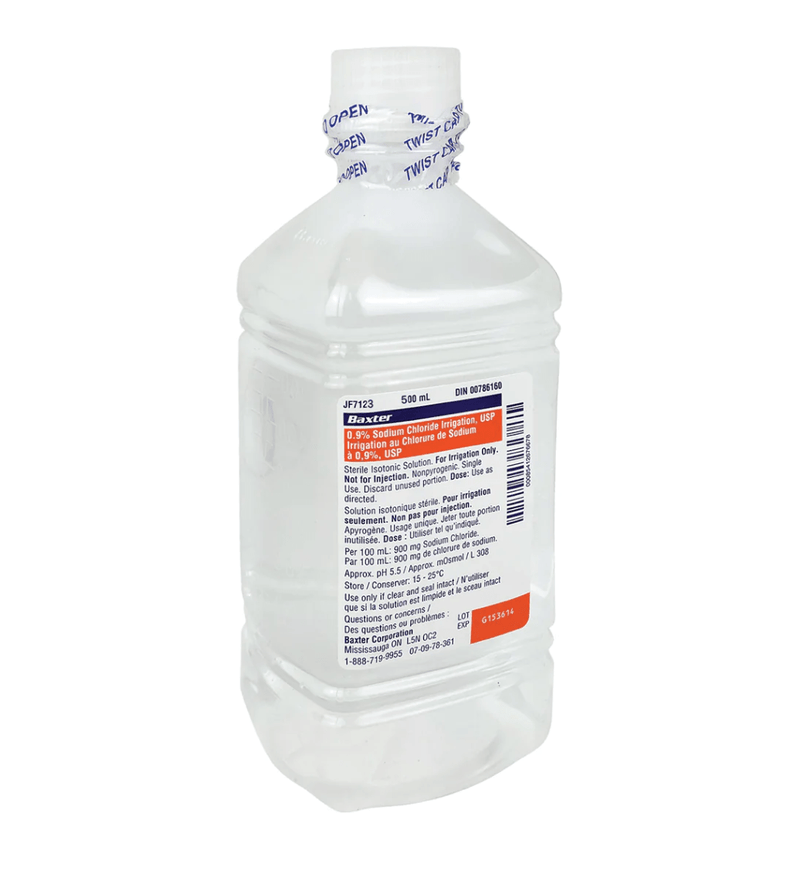 Sodium Chloride 0.9% Irrigation Solution Pour Bottle | BAXTER-IV Solutions-Birth Supplies Canada