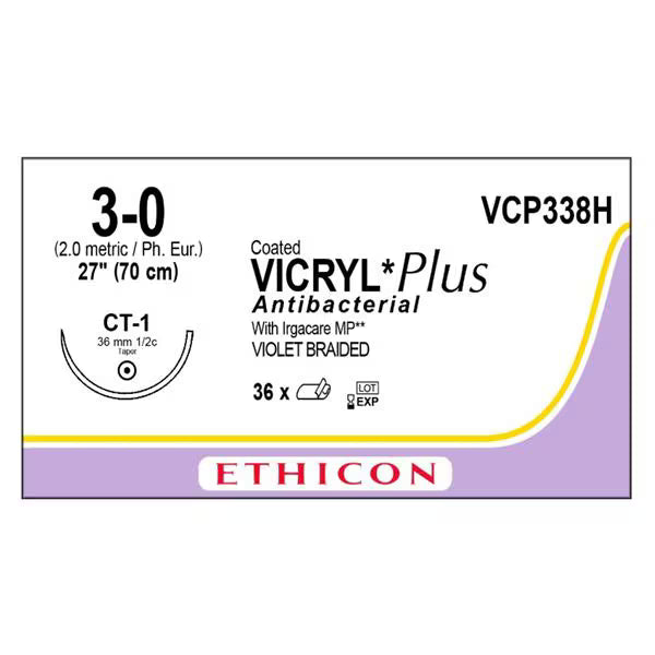 Vicryl Plus Absorbable Suture - 3-0 Violet 27" ST-1 Needle | Ethicon