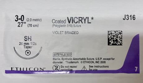 Vicryl Suture 3-0 (Met 2.0) | Sterile, Absorbable, Coated Braided Violet-Suture Supplies-Birth Supplies Canada